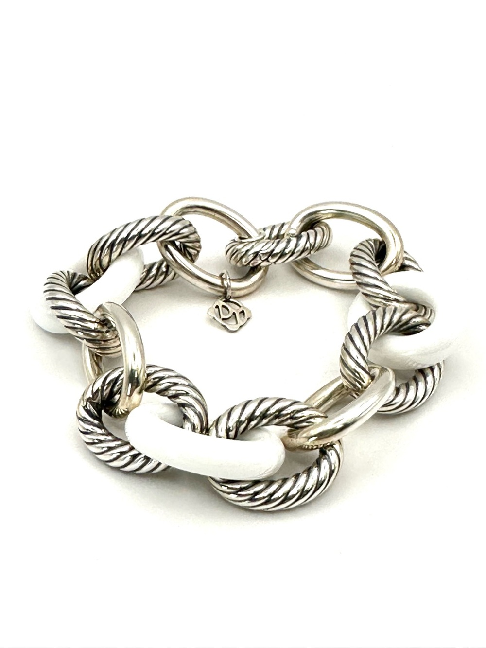 David Yurman Sterling Silver & White Ceramic Oval Link Bracelet RARE - Picture 2 of 10
